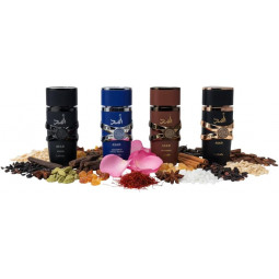 Asad Collection Completa Lattafa | Asad, Elixir, Zanzibar y Bourbon
